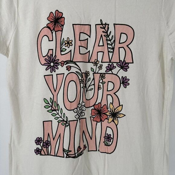 Clear Your Mind Graphic T-Shirt Short Sleeve Cream Wound Up Juniors XXXL Flower - Picture 2 of 4